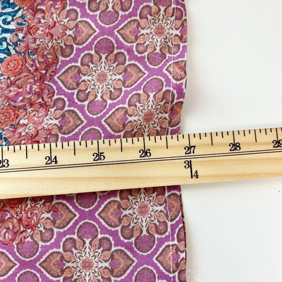 Tolani Blue Pink Mandala Print Top Peasant Silk Puff Sleeve Boho - Size Large - Picture 8 of 8